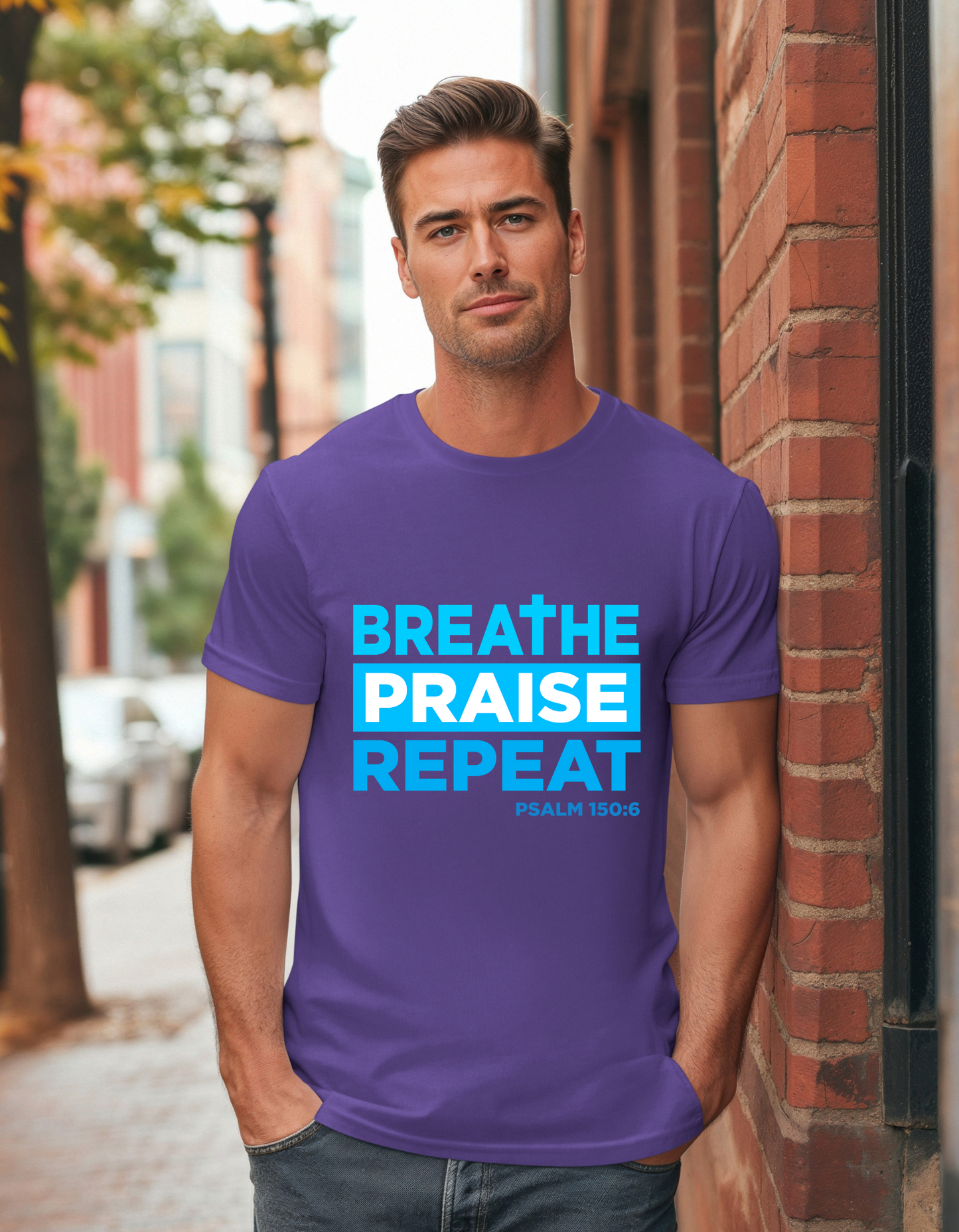 Men's Breathe, Praise, Repeat Christian Tee - Psalm 150:6