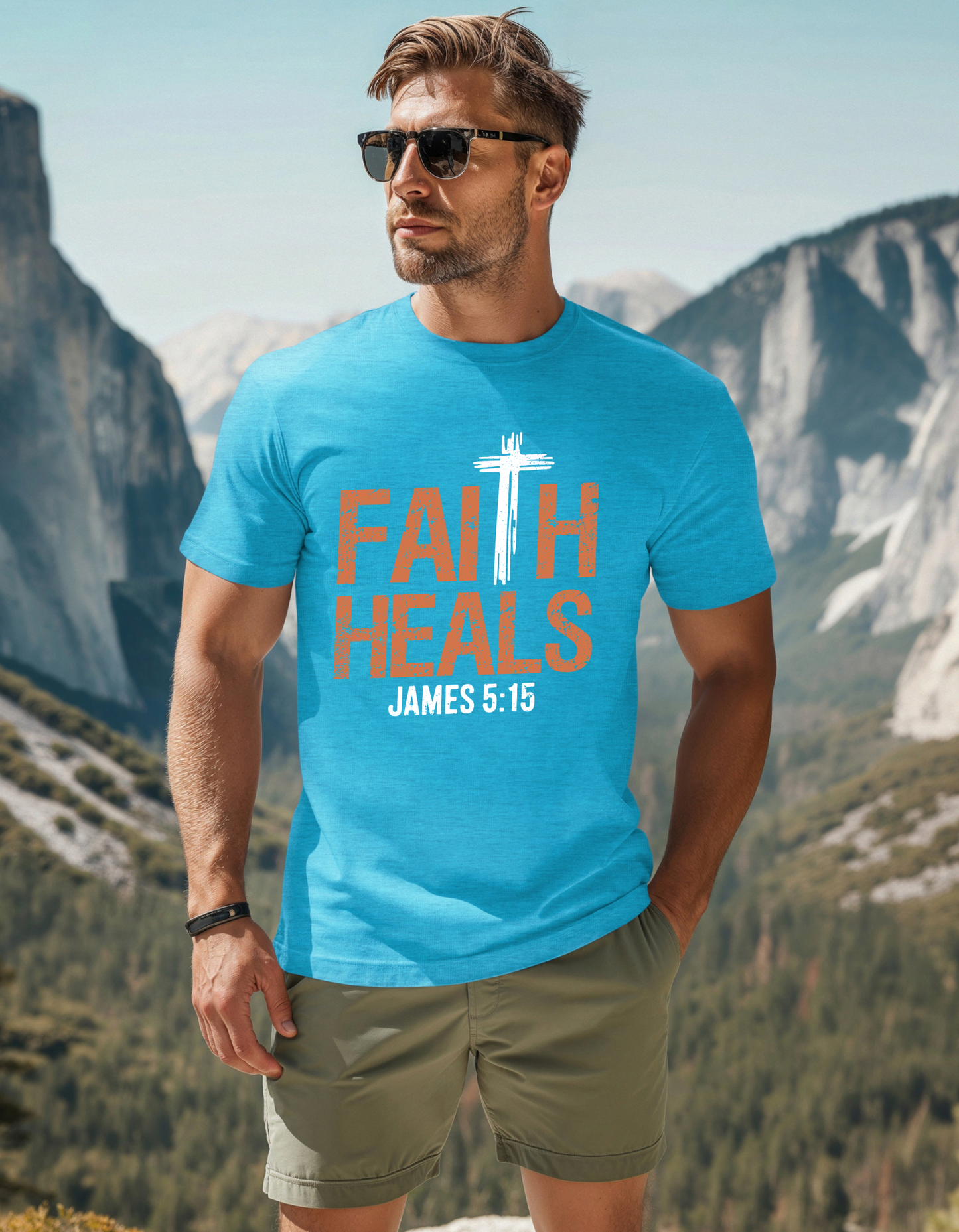 Faith Heals with Bible Verse James 5:15 - Men's Tee (White Cross)