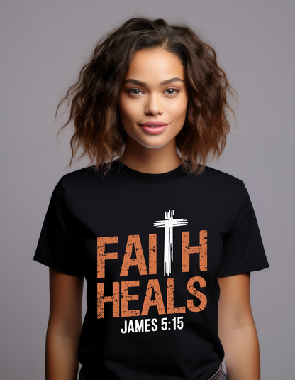 Faith Heals with Bible Verse James 5:15  Women's Tee  - White Cross
