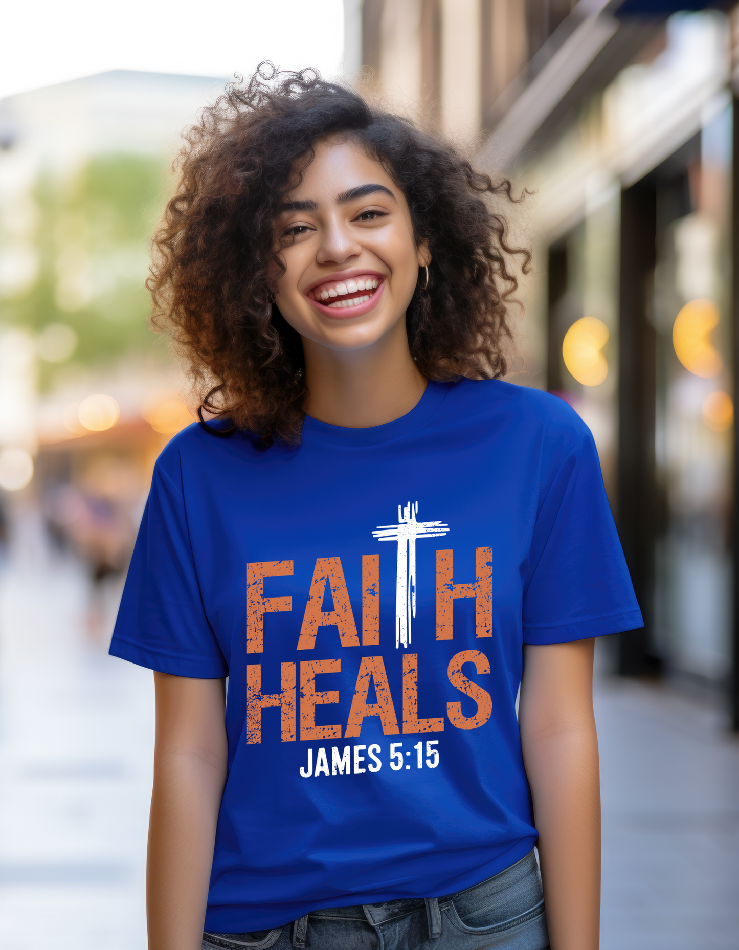 Faith Heals with Bible Verse James 5:15  Women's Tee  - White Cross