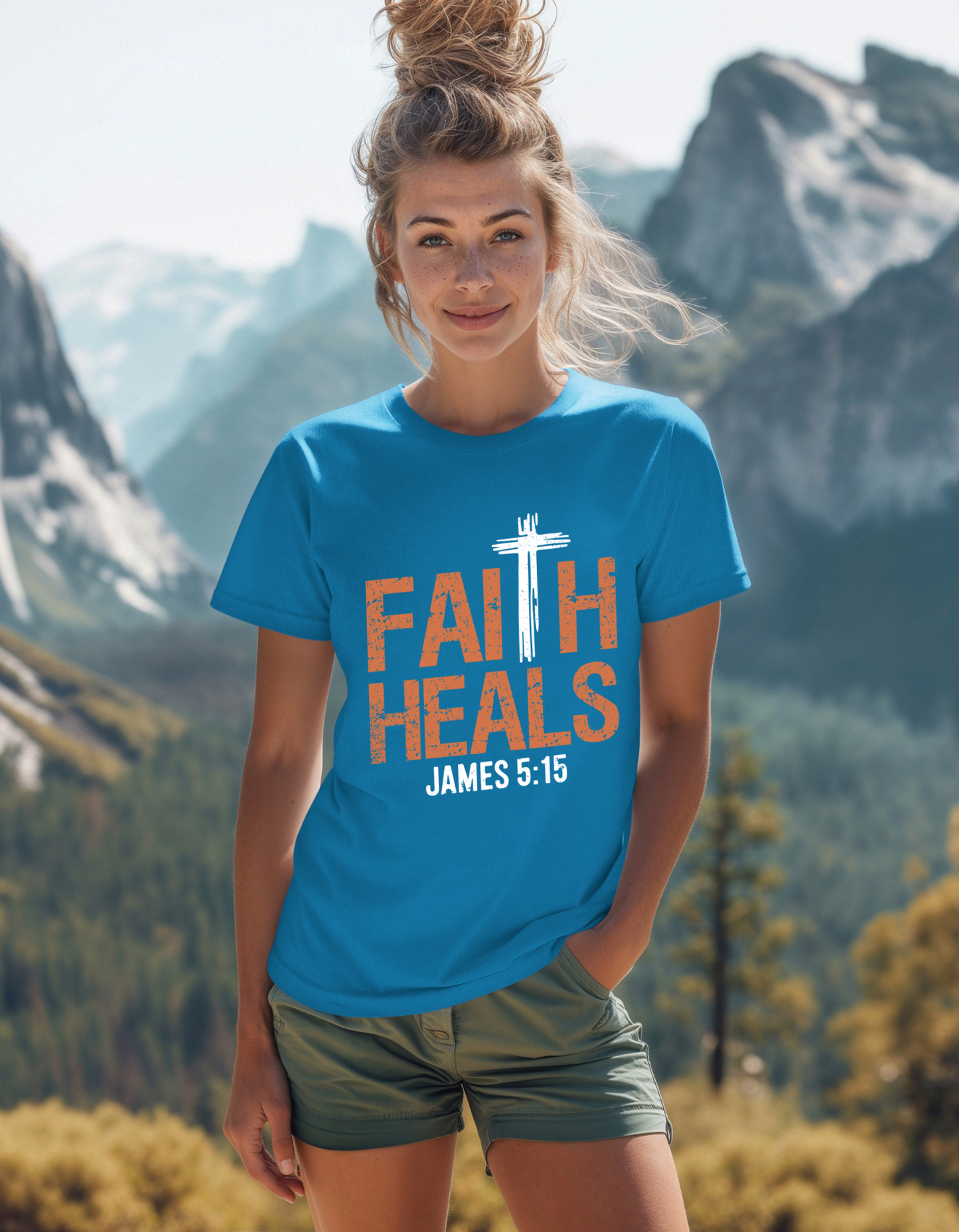 Faith Heals with Bible Verse James 5:15  Women's Tee  - White Cross