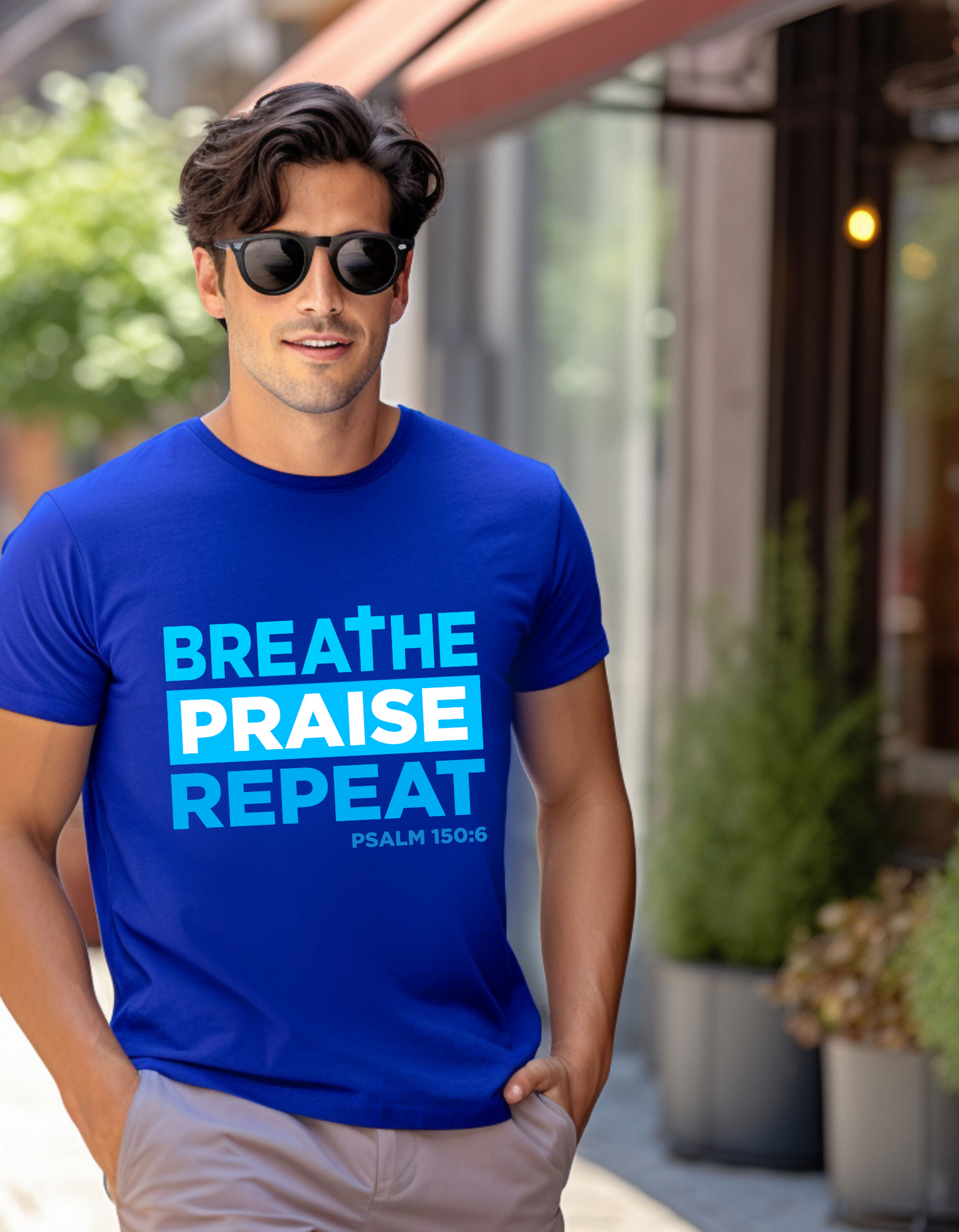 Men's Breathe, Praise, Repeat  Christian Tee - Psalm 150:6