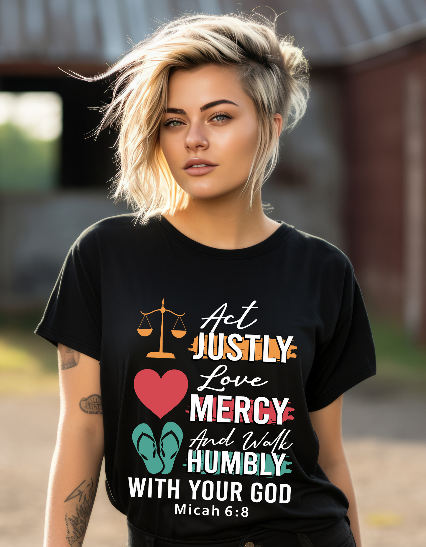 Micah 6:8 Bible Verse Women's Tee White Lettering