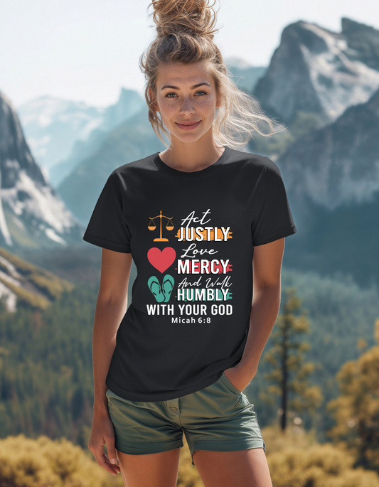 Micah 6:8 Bible Verse Women's Tee White Lettering