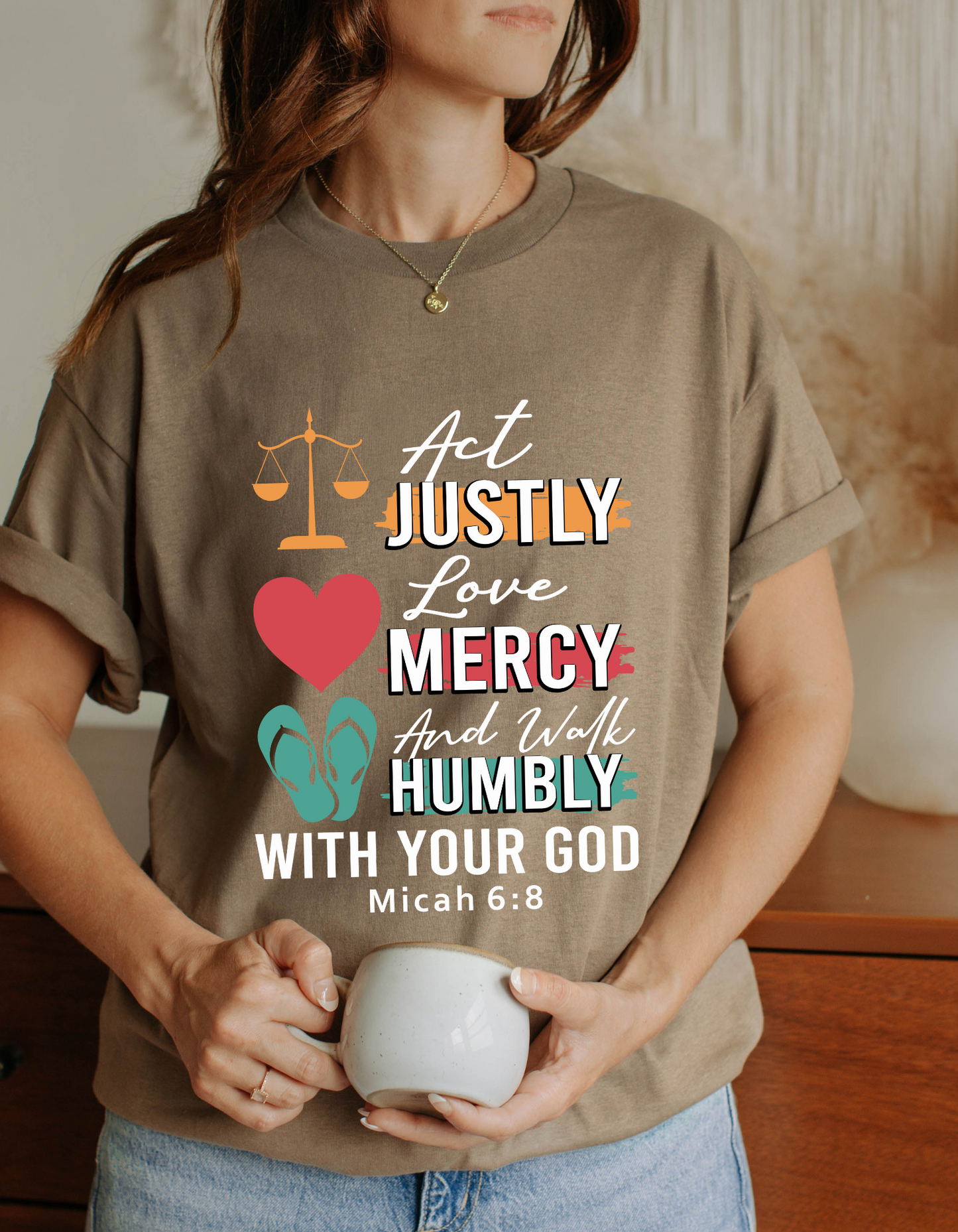 Micah 6:8 Bible Verse Women's Tee White Lettering