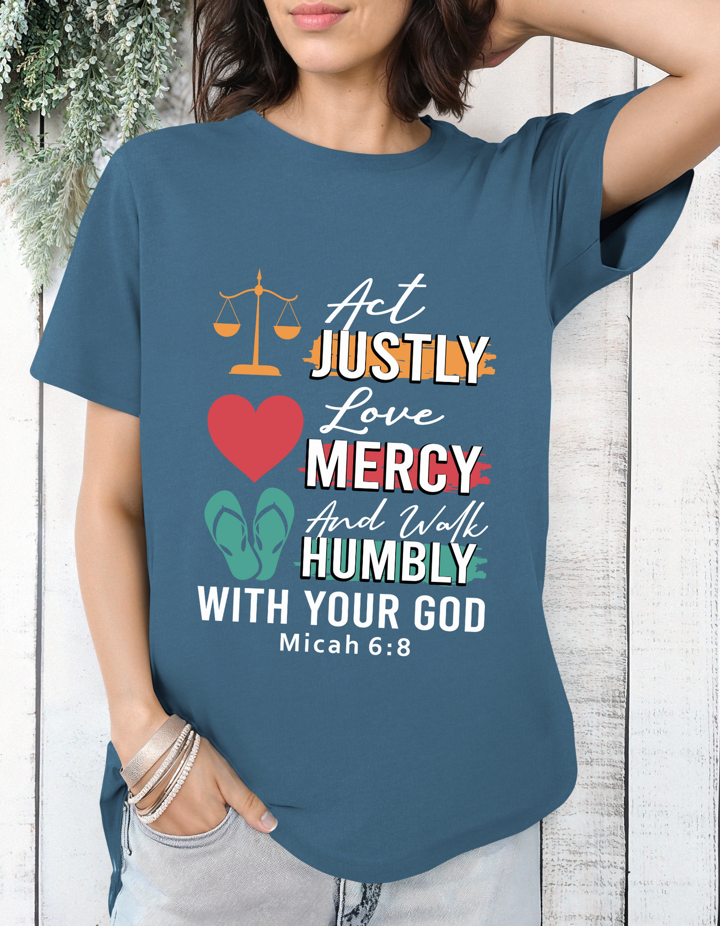 Micah 6:8 Bible Verse Women's Tee White Lettering