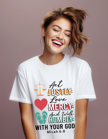 Micah 6:8 Bible Verse Women's Tee (Black Lettering)
